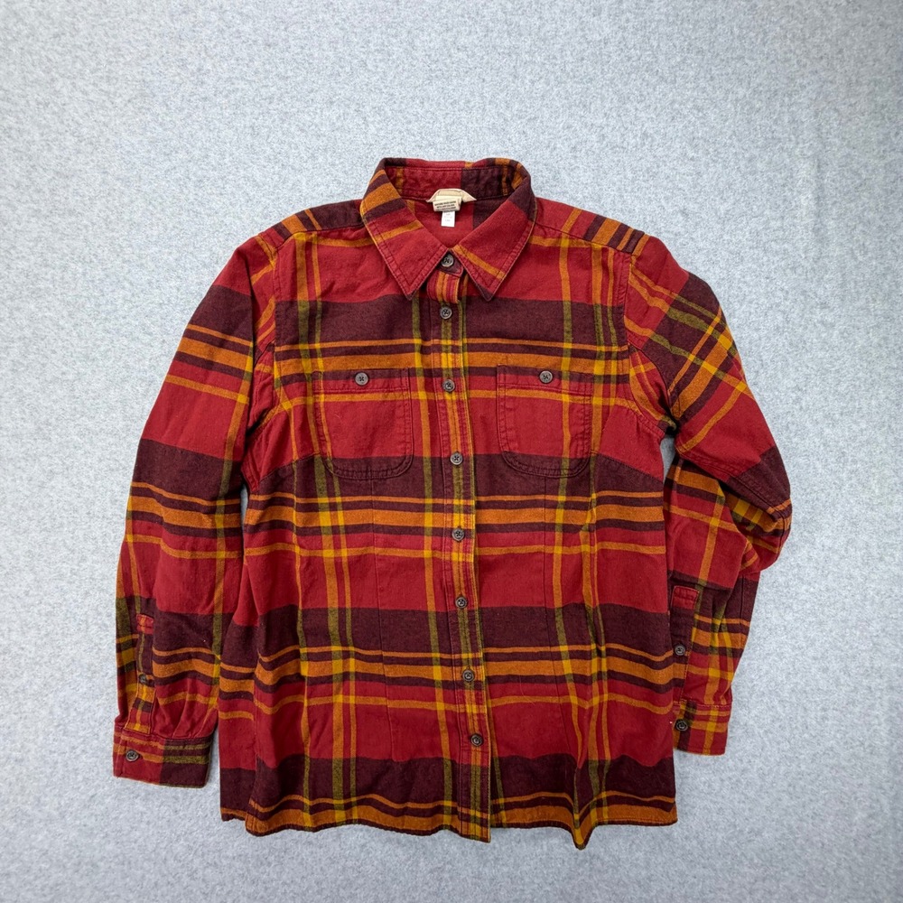 Duluth Trading Co Womens Small Red Plaid Cotton Flannel Button Down Shirt Pocket